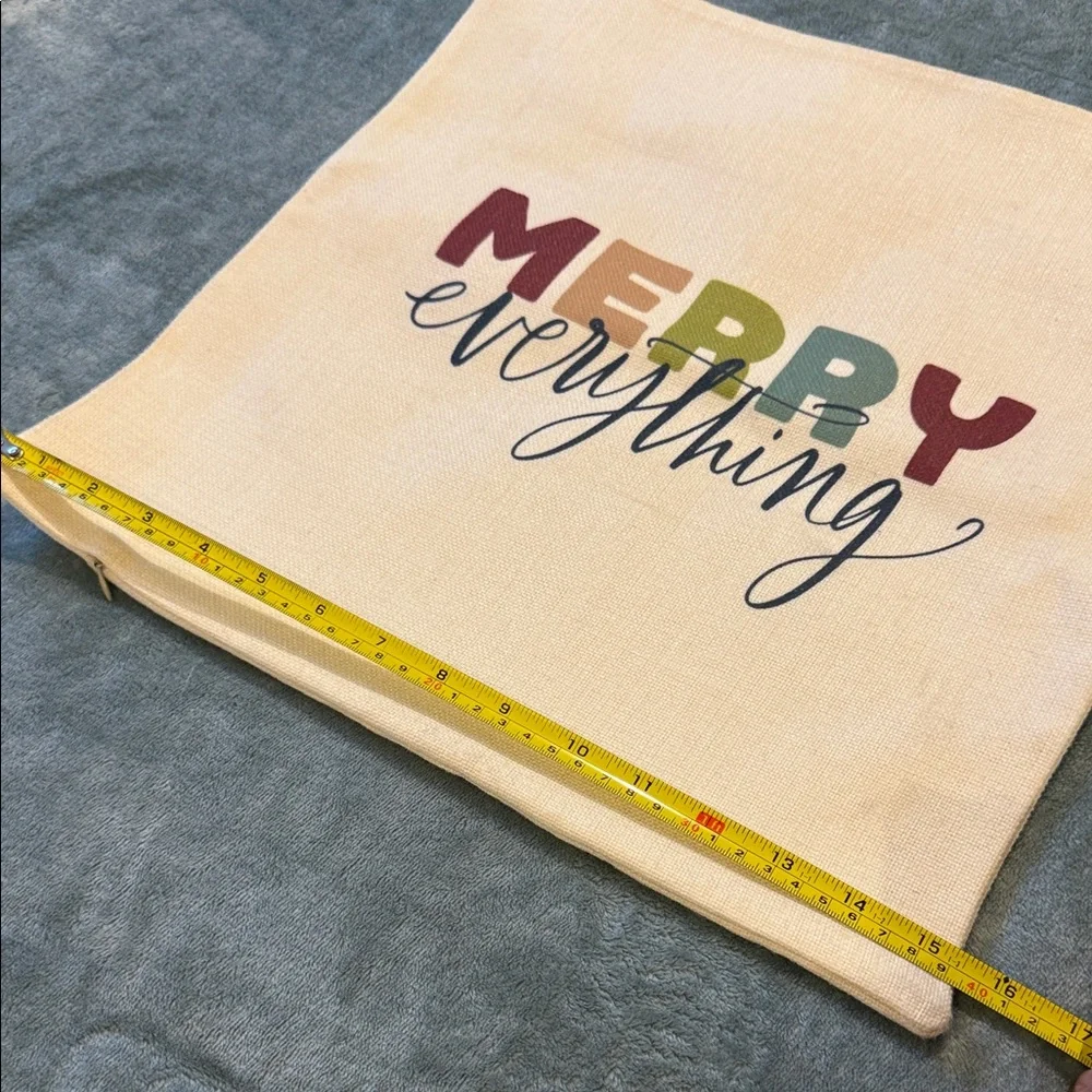 Merry Everything Holiday Throw Pillow Cover - Neutral w Colorful Text, 15 x 15